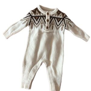 Old Navy Cream and Brown Knit Baby Onesie